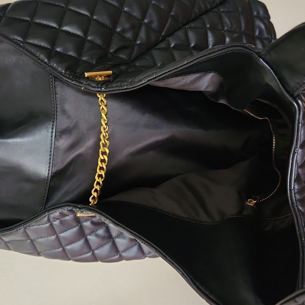Yves Saint Laurent Black Quilted Tote with Gold Logo - Picture 3 of 6